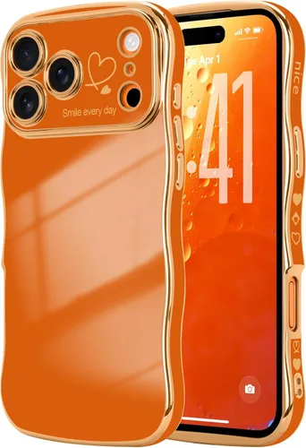Vista 102 de LCHULLE - Funda para iPhone Air, linda para mujeres y niñas, con forma de onda, color azul bebé Luxury Plating Curly Wavy Frame with Love Heart