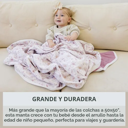 Vista 3 de Pobibaby - Manta para niña, 50 x 50 pulgadas, algodón suave (flores)