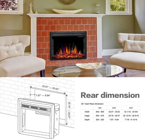 Vista 5 de 36" Electric Fireplace Insert, 5 Flame/12 Log Colors, 5 Speeds, 50-99°F