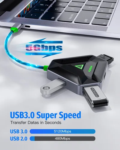 Vista 4 de Hub USB C múltiple, estación de acoplamiento USB con adaptador HDMI, 3 puertos de datos divisores USB 3.0 y lector de tarjetas SD/TF, compatible