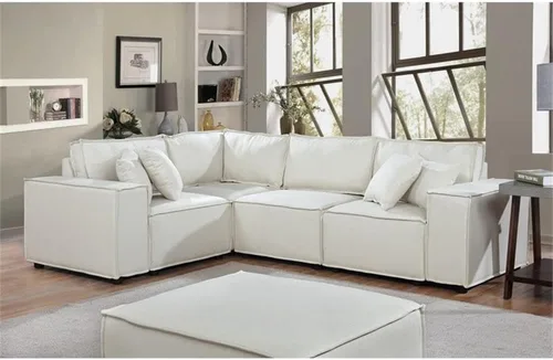Vista 3 de Lilola Home Melrose - Sofá modular modular de 99 pulgadas con otomana, sofá esquinero en forma de L de tela de lino beige para espacios pequeños