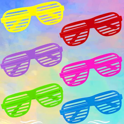 Vista 2 de Paquete de 72 lentes de sol de neón ranurados a granel, estilo retro de los años 80, regalos de fiesta para niños y adultos