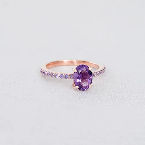Vista 2 de KANISHKA GEMS JEWELS - Anillo de compromiso con amatista morada, chapado en oro rosa