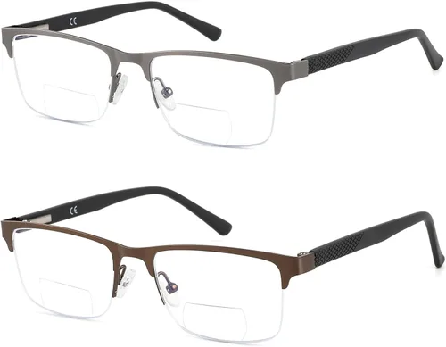 Vista 13 de Lentes de lectura progresivas bifocales sin línea, multifocales, con bloqueo de luz azul, para computadora, marco metálico para hombres