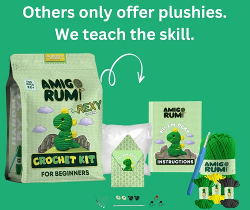 Vista 3 de Amigo Rumi Kit de Ganchillo para Principiantes de Dinosaurio Lindo - Aprende Cómo Hacer Ganchillo Kit de Inicio - Tutoriales en Video de 3+ Horas