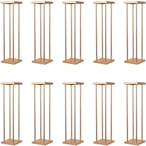 Vista 7 de 10 piezas de soporte de flores de boda soporte de metal para jarrón con platos, columna de metal dorado rectangular de 7.87 x 7.8 pulgadas, 7 x 23.6