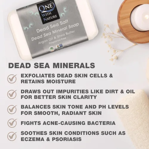 Vista 2 de One With Nature Jabón de sal del Mar Muerto de 7 onzas, paquete de 3 – Barra de jabón purificante y exfoliante con minerales del Mar Muerto