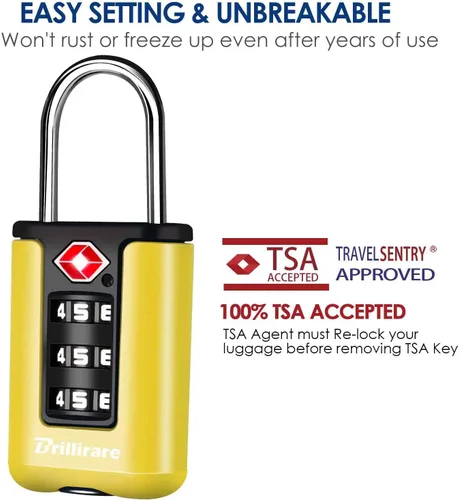 Vista 3 de Paquete de 2 cerraduras de equipaje aprobadas por la TSA, candado de viaje combinado, candado impermeable de 3 dígitos, cerradura reiniciable sin