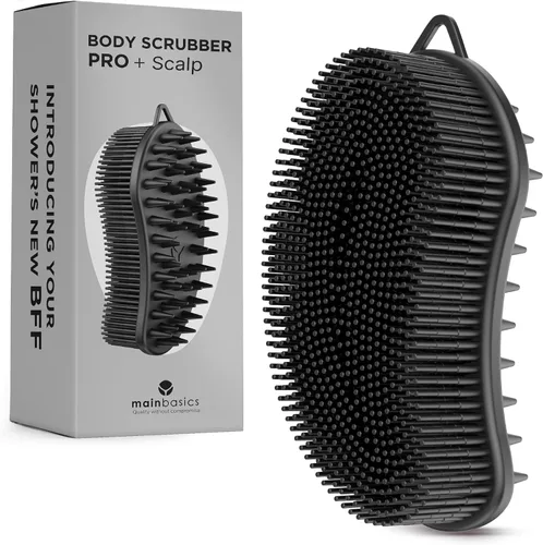 Vista 11 de MainBasics - Limpiador corporal de silicona de doble cara, negro, masaje Limpiador de ducha con nodos de masaje, alternativa de esponja