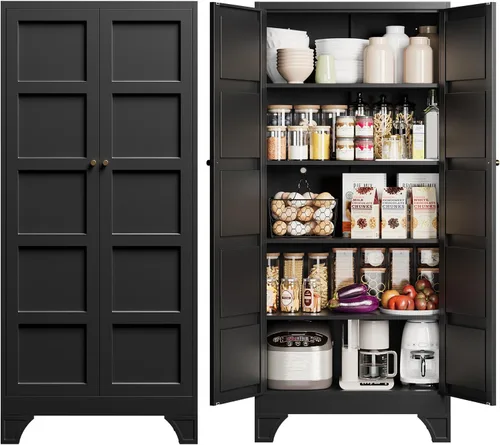 Vista 21 de Yizosh Small Metal Garage Storage Cabinet,Kitchen Pantry Storage Cabinet Negro