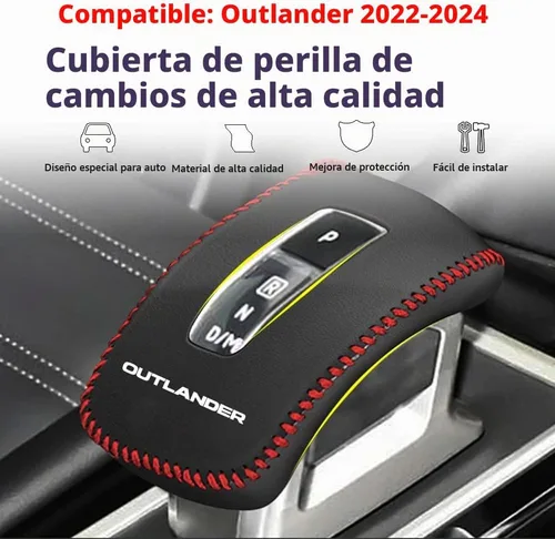 Vista 2 de Accesorios de interior personalizados para Mitsubishi Outlander 2022 2023 2024 Cubierta protectora de palanca de cambios de coche de cuero