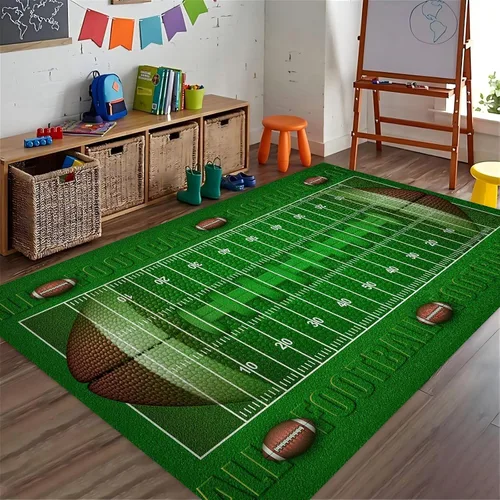 Vista 34 de Alfombra de fútbol americano, 3 x 4 pies, lavable de gran tamaño, ilustraciones 3D, con textura de cuero de fútbol, con cordones, alfombras