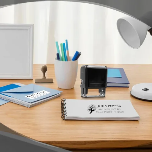 Vista 8 de Sellos de dirección personalizados autoentintados o mango de madera, más de 20 diseños para elegir. Sello de dirección de devolución Sello
