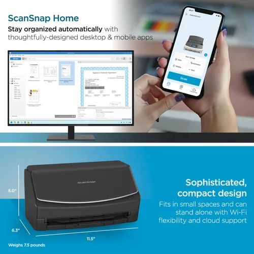 Vista 4 de ScanSnap iX1600 Escáner de Documentos, Fotos y Recibos Inalámbrico o USB de Alta Velocidad con Habilitación para la Nube, Pantalla Táctil Grande