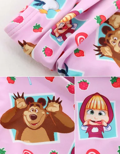 Vista 5 de Masha and the Bear Conjunto de bikini de cintura alta de fresa para niñas