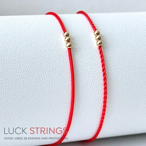 Vista 4 de Pulsera de oro macizo de 14 quilates con bola roja Delgada Joyería unisex de protección de la Cabalá con cierre Acentos de oro amarillo Talismán
