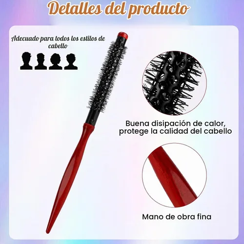 Vista 3 de Cepillo redondo pequeño para soplar – Cepillo de rodillo Quiff de 1 pulgada de diámetro con mango de madera y cerdas de nailon rígidas para peinar