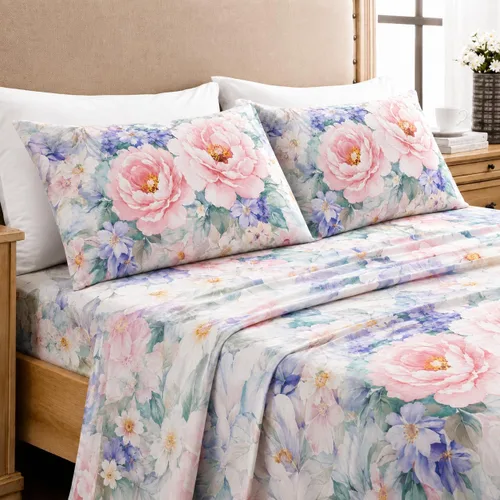Vista 16 de YIYEA Juego de sábanas individuales, sábanas de hotel de calidad de 1800 hilos de microfibra doble cepillada con flores para cama individual, extra