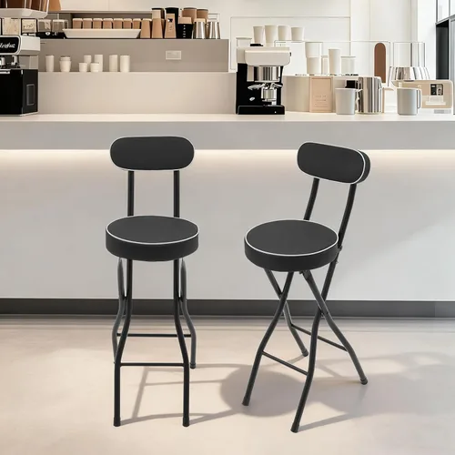 Vista 6 de 2-Pack Foldable Bar Stool - 275lbs Capacity Tall Folding Chair, 50mm Thick PU Cushion, Non-Slip Feet & Safety Latch, Counter Height Folding Chairs