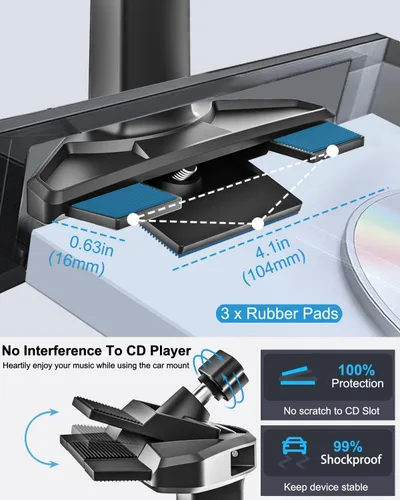Vista 3 de Soporte para tablet con ranura de CD para automóvil, altura ajustable, soporte para tableta de automóvil, reproductor de CD, bandeja de CD ultra