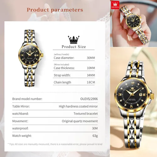 Vista 3 de OLEVS Classic Watches for Women Analog Quartz Watch Stainless Steel Rugged Waterproof Watches Unique Calendar Date Business Wrist Watch