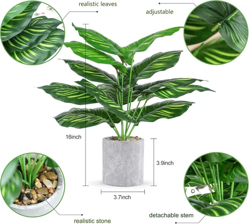 Vista 6 de 2 plantas artificiales medianas de 16 pulgadas en macetas, plantas artificiales de interior para el hogar, oficina, dormitorio, escritorio, cocina
