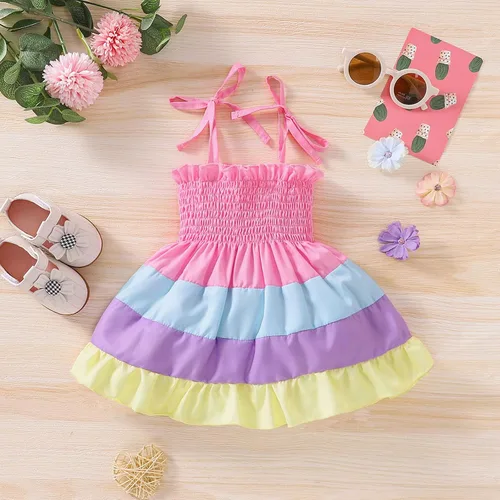 Vista 2 de Vestido de verano para niñas pequeñas, vestido de princesa sin mangas, cuello halter, tutú de playa, vestido de verano bohemio con tirantes