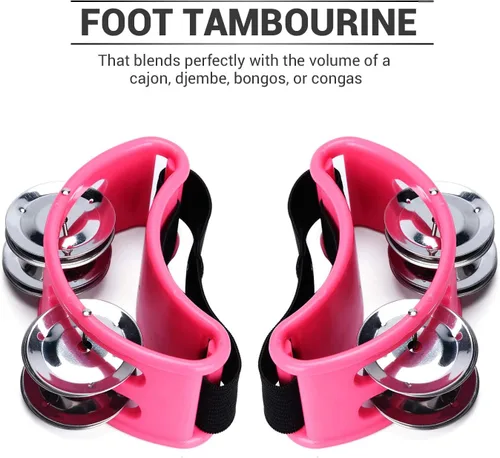 Vista 2 de Facmogu Pandereta de pie, pedal de percusión para instrumentos musicales con cascabeles de acero para tocar batería y guitarra, agitadores