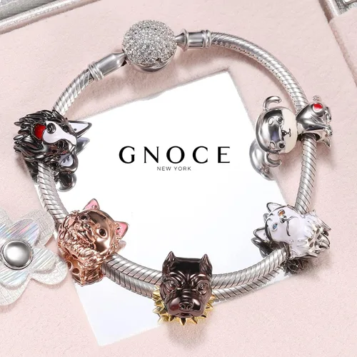 Vista 5 de GNOCE Abalorio de plata de ley para perro chapado en negro para pulsera o collar de mascotas para mujeres y niñas