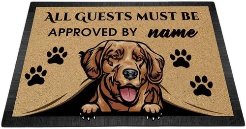 Vista 21 de Tapete personalizado con nombre de perro que mira al perro Cocker Spaniel, todos los invitados deben ser aprobados por alfombras para decoración