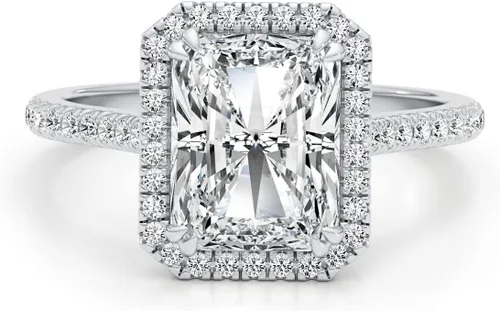 Vista 3 de Anillo de compromiso de moissanita de corte radiante de 3 quilates para mujer, en oro blanco de 14 k (G-H, VVS, 3.35 CTW), anillo de compromiso