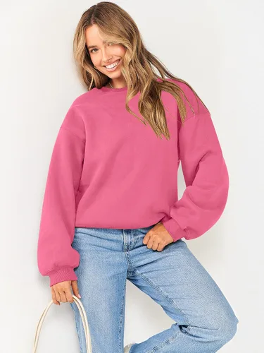 Vista 7 de ANRABESS Sudadera de manga larga para mujer, casual, cuello redondo, ajuste holgado, sudadera con capucha de forro polar para otoño