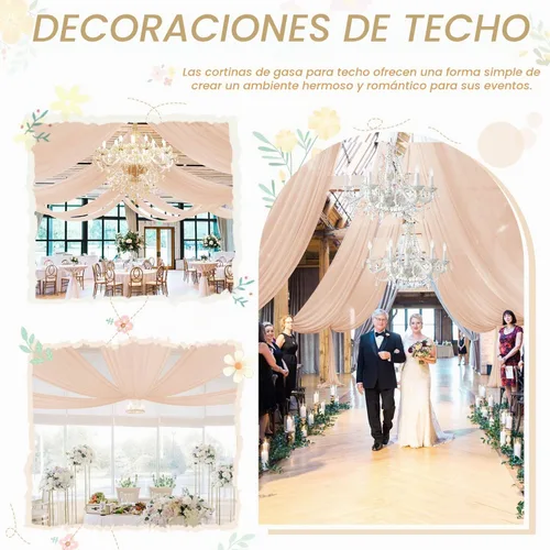Vista 6 de Tela drapeada de arco de boda de 5 x 20 pies, 2 paneles de cortinas de techo, decoraciones de fiesta de champán, cortinas de gasa para telón