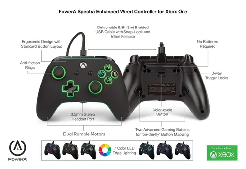 Vista 2 de PowerA Spectra Enhanced Illuminated Wired Controller for Xbox One, gamepad, wired video game controller, gaming controller, Xbox One, works with