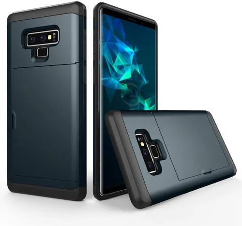 Vista 9 de Funda para Galaxy Note 9, resistente, a prueba de golpes, de goma, híbrida, resistente, con ranura para tarjeta de crédito de identificación