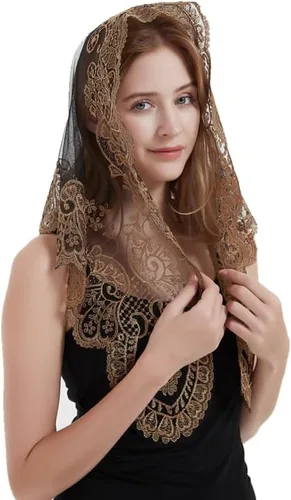 Vista 6 de Triángulo bordado velo católico para mujeres que cubre la cabeza Español Lace Mantilla