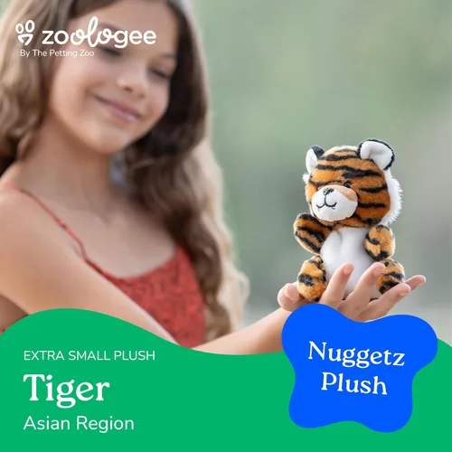 Vista 2 de The Petting Zoo Peluche de tigre, regalos para niños, animales de vida silvestre Nuggetz, juguete de peluche de tigre a rayas naranjas, 6 pulgadas