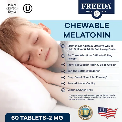 Vista 2 de FREEDA Melatonina 2 mg masticables sin azúcar – Ayuda natural para dormir para adultos y niños – Vegano, Kosher, sin gluten, sin OMG, fácil apoyo a