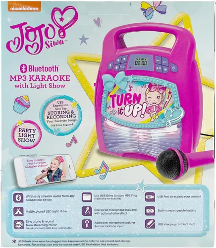 Vista 7 de ekids JoJo Siwa - Máquina de karaoke con Bluetooth, altavoz portátil Bluetooth con micrófono para niños, altavoz con puerto USB para reproducir