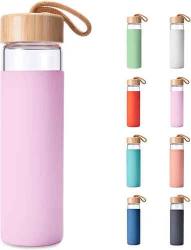 Vista 20 de Botellas de agua de vidrio de borosilicato de 20 onzas con funda de silicona, libres de BPA, aptas para lavavajillas - Botellas de vidrio Arcadia