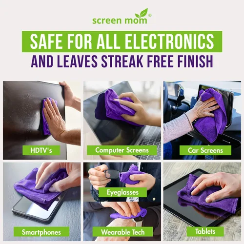 Vista 4 de Screen Mom Paños de microfibra morados (paquete de 4) – Paños de limpieza de pantallas de microfibra, paño de limpieza de TV para limpiadores