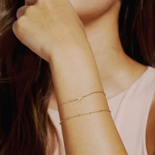 Vista 7 de Dainty Gold Initial Pulseras chapadas en oro de 14 quilates, delicadas, personalizables, con iniciales, para mujer, adolescente, niña, joyas