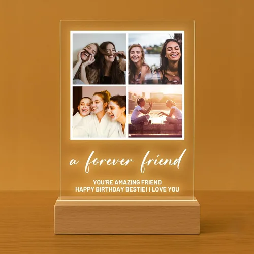 Vista 2 de Placa de fotos personalizada con soporte de luz LED de madera, acrílico, regalo para mejor amiga para ella, regalo para él, collage de fotos