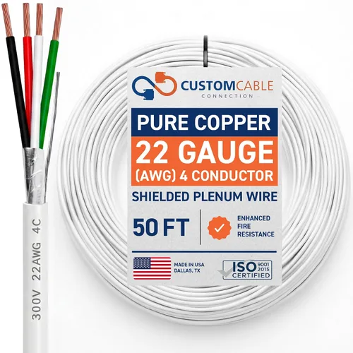 Vista 27 de Cable CMP Plenum blindado trenzado de conexión de cable, cable de bajo voltaje CL3P listado por UL, 22 AWG 2 conductores, carrete de 500 pies, blanco