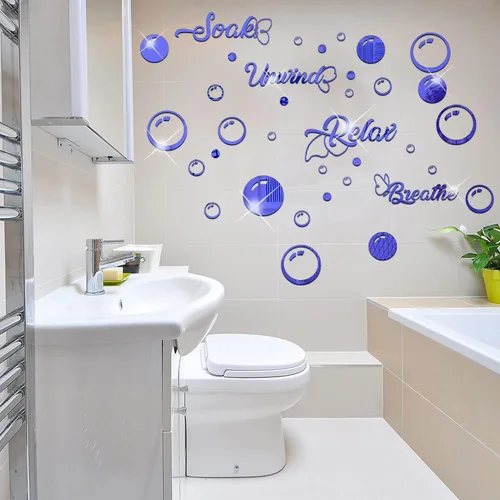Vista 5 de 60 calcomanías de pared de espejo acrílico 3D, decoración de baño, bricolaje, espejo extraíble, calcomanías de pared, calcomanías decorativas