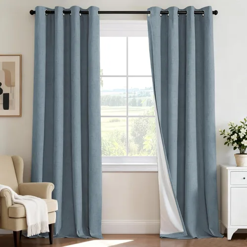 Vista 90 de H.VERSAILTEX Cortina 100% opaca para dormitorio, 63 pulgadas de largo, con ojales, cara de lino, bloqueo de luz completa, cortina para sala de Arena