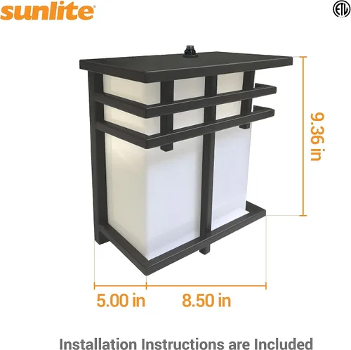 Vista 2 de Sunlite 88686 LED Mission Style - Accesorio para exteriores, 12 vatios (75 W = ), 800 lúmenes, fotocélula incorporada, acabado negro, lente blanca