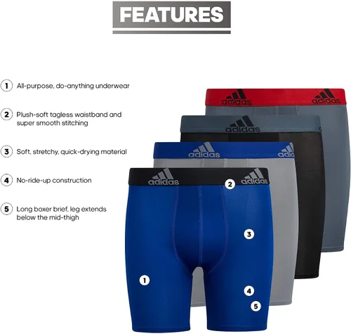 Vista 2 de adidas Calzoncillos tipo bóxer largos para niños paquete de 4