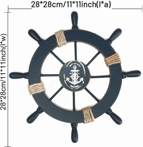 Vista 5 de rosenice Barco Rueda de madera náutica barco rueda pared decoración azul oscuro