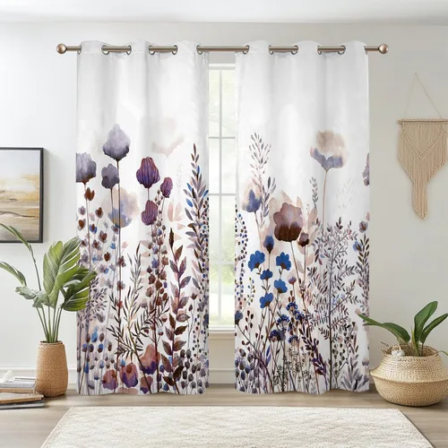 Vista 32 de Renaiss Pink Cherry Patels - Cortinas opacas con aislamiento térmico de flores de cerezo japonés, cortinas de ventana de dormitorio con estampado